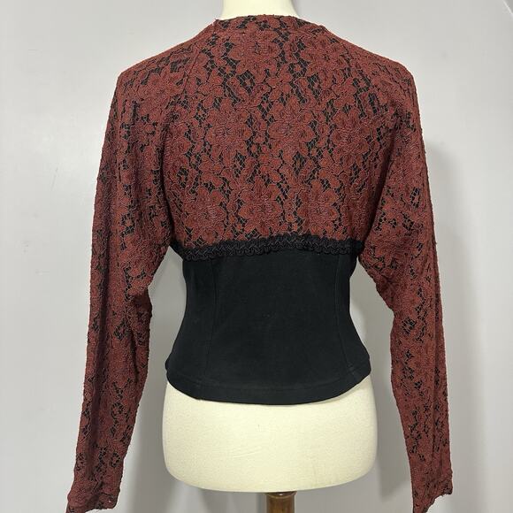 Vintage Lace Corset Top Womens Burgundy Regency Punk Whimsigoth Romance Medium - Picture 6 of 12